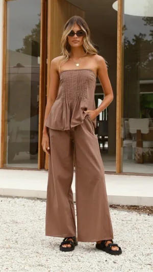 Sharni Strapless Pleat Top and Pants Set - Chocolate Billy J
