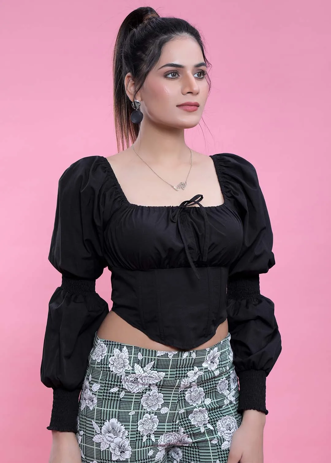 Slim Fit Puff Sleeve Crop Top French Theory