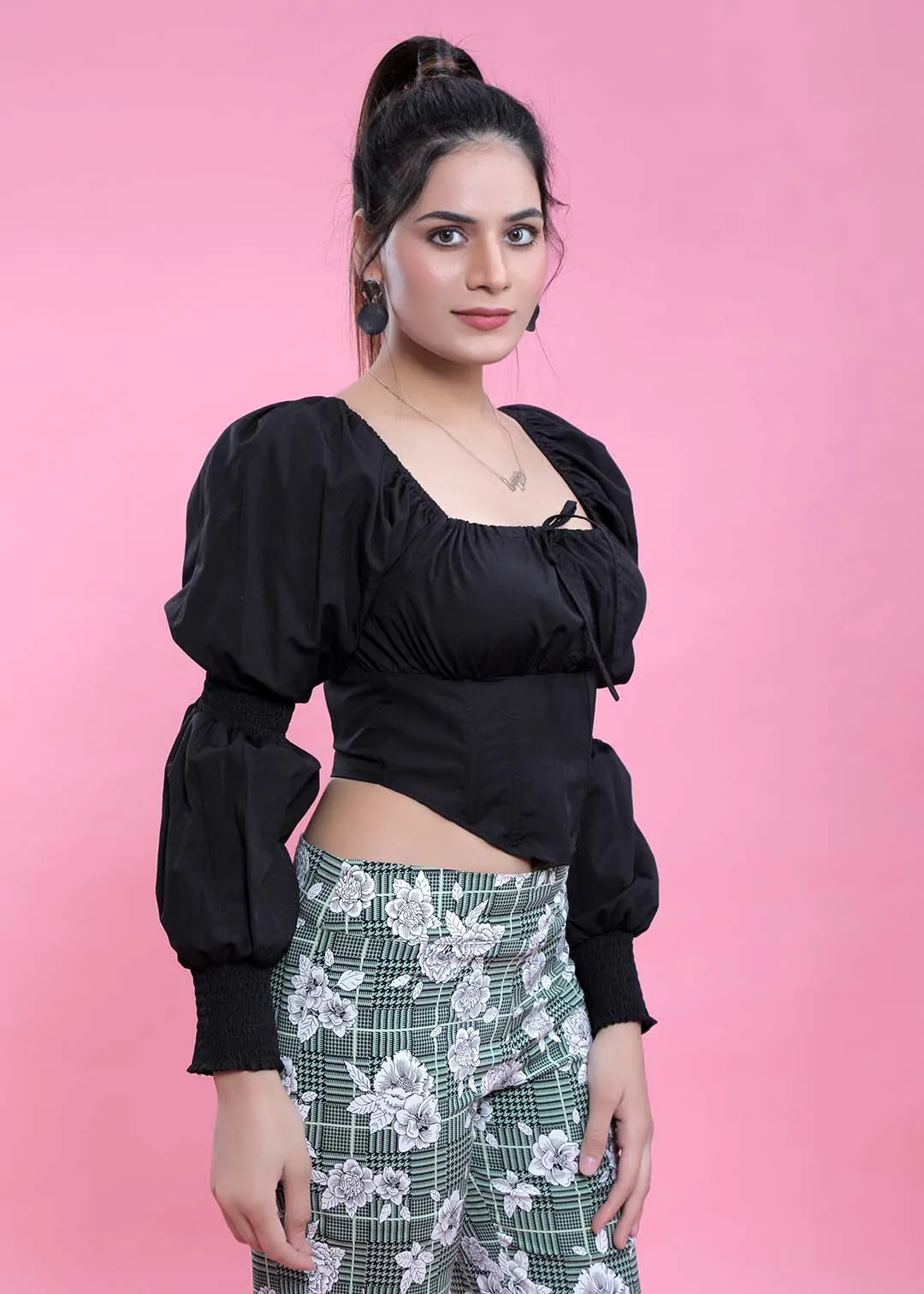 Slim Fit Puff Sleeve Crop Top French Theory