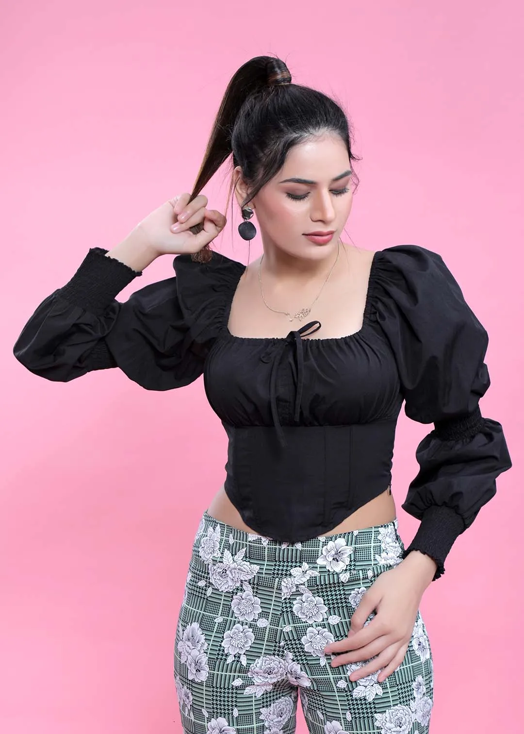 Slim Fit Puff Sleeve Crop Top French Theory