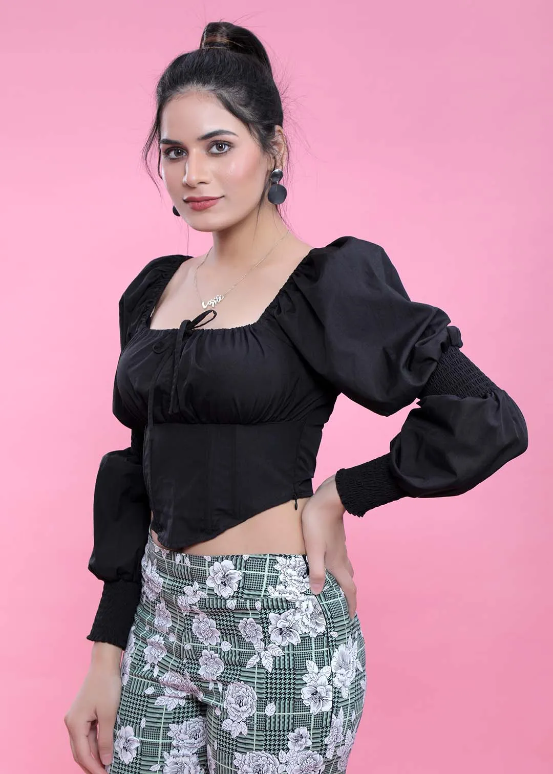 Slim Fit Puff Sleeve Crop Top French Theory
