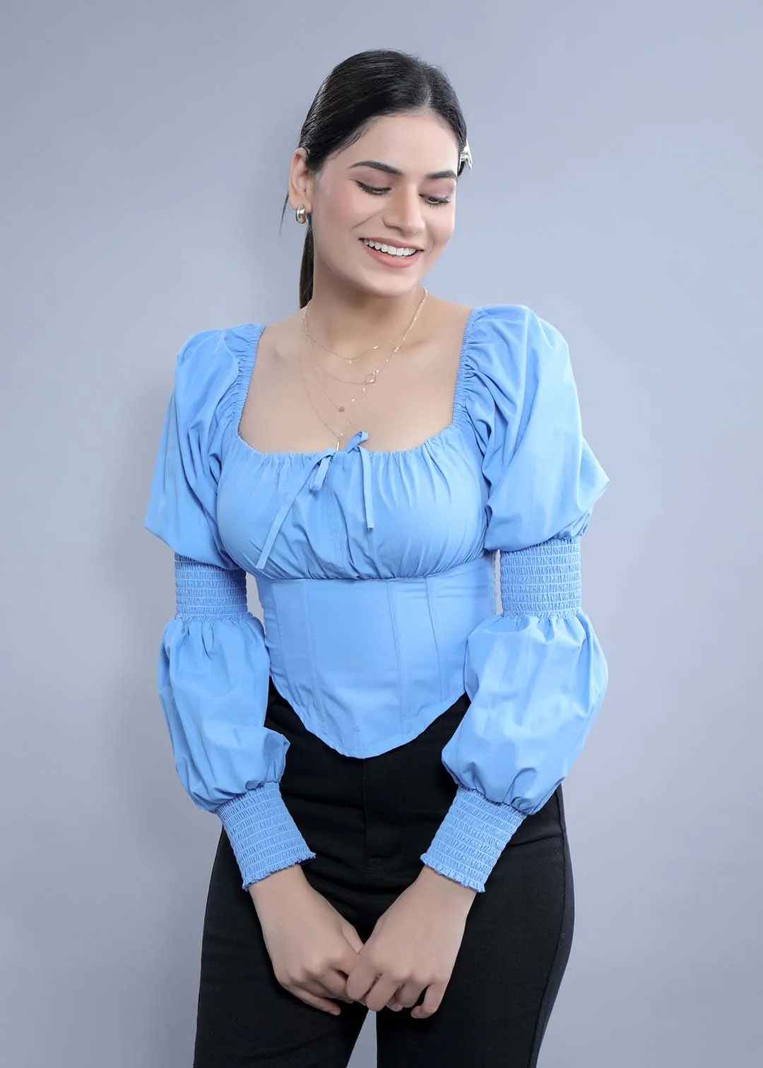 Slim Fit Puff Sleeve Crop Top French Theory