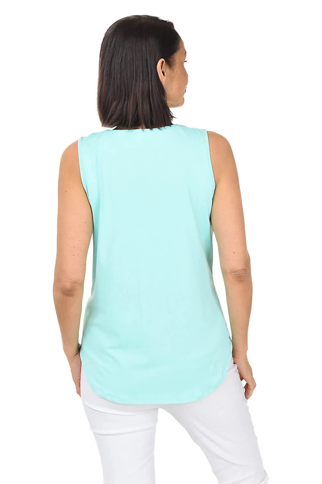 Solid UPF50  Split Neck Sleeveless Top