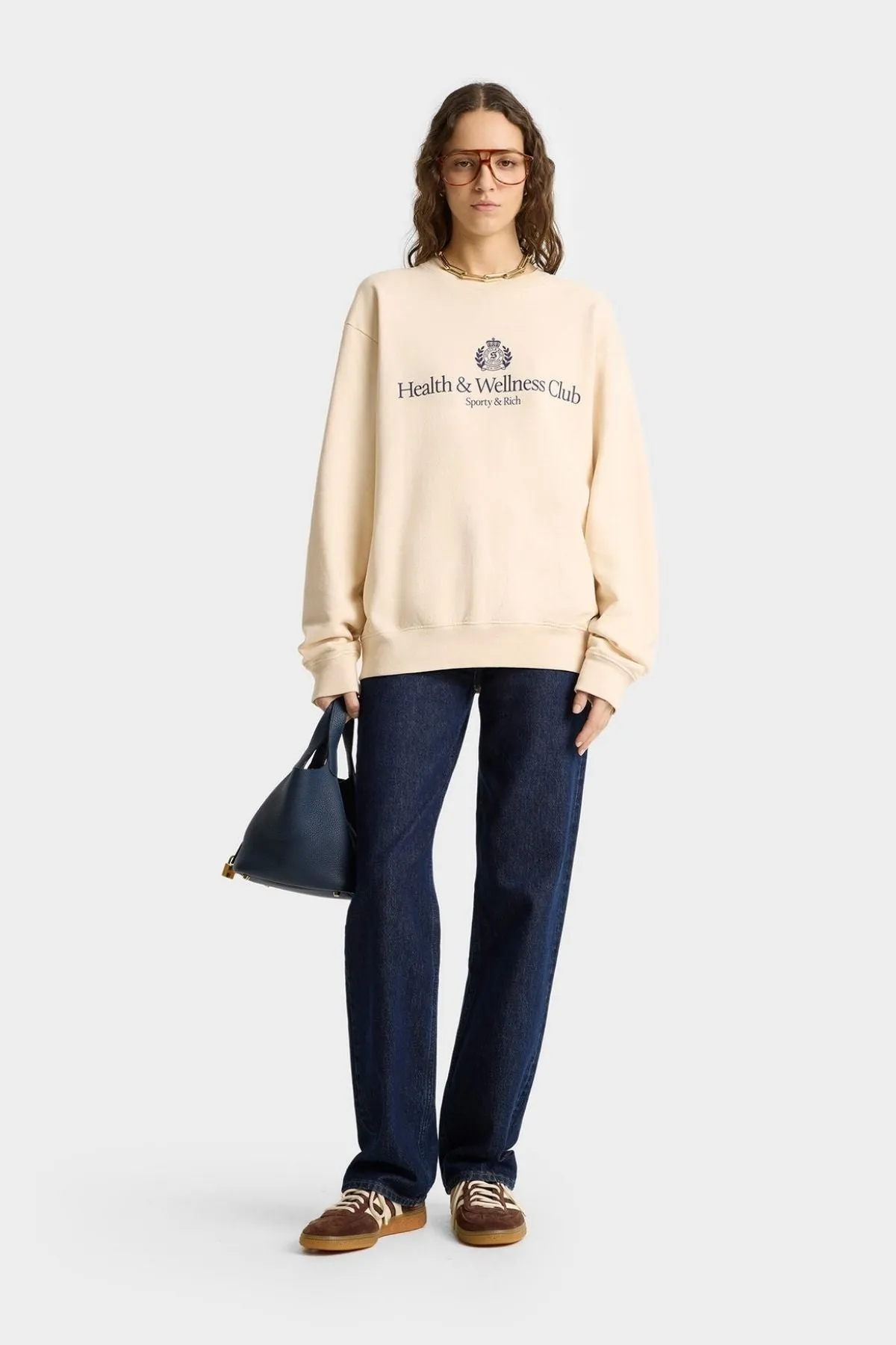 Sporty & Rich H&W Crest Crewneck - Cream SPORTY & RICH