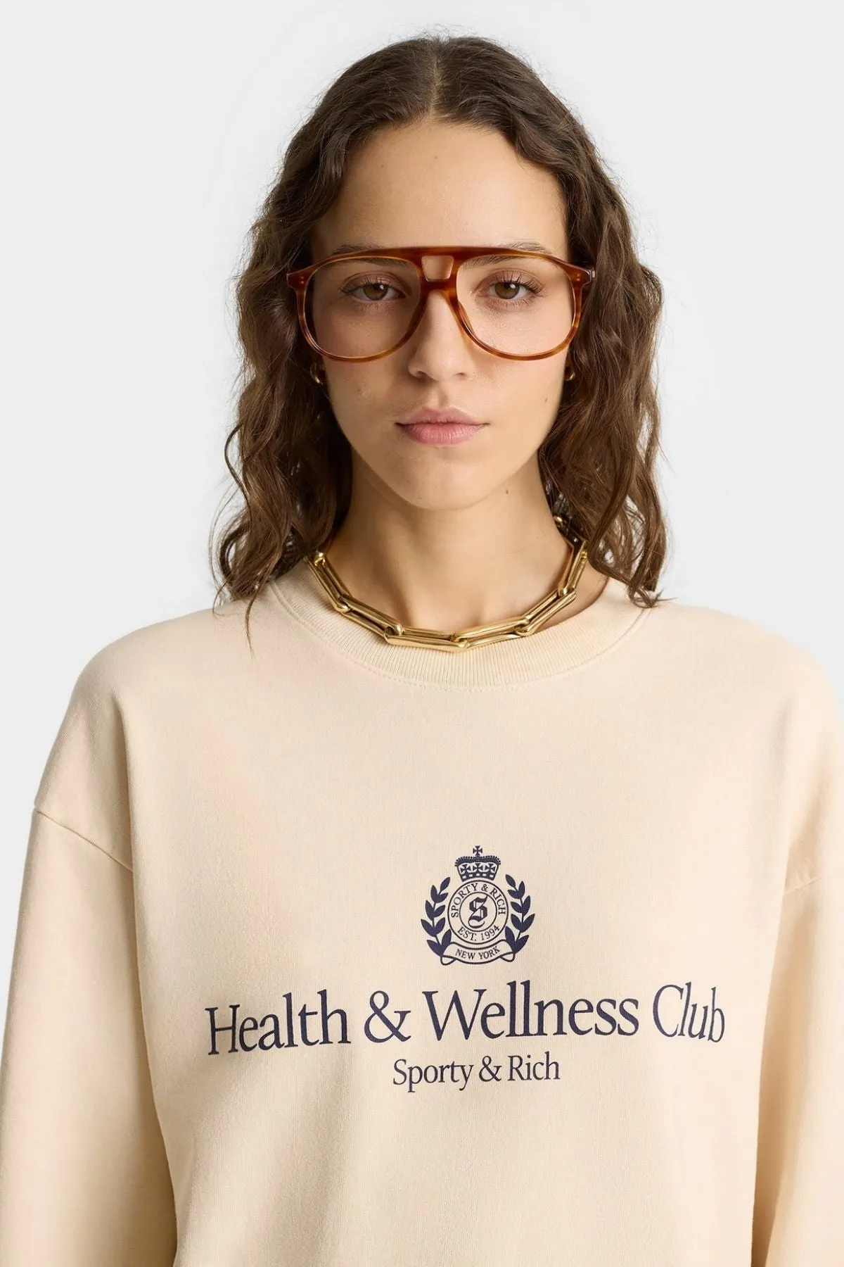 Sporty & Rich H&W Crest Crewneck - Cream SPORTY & RICH