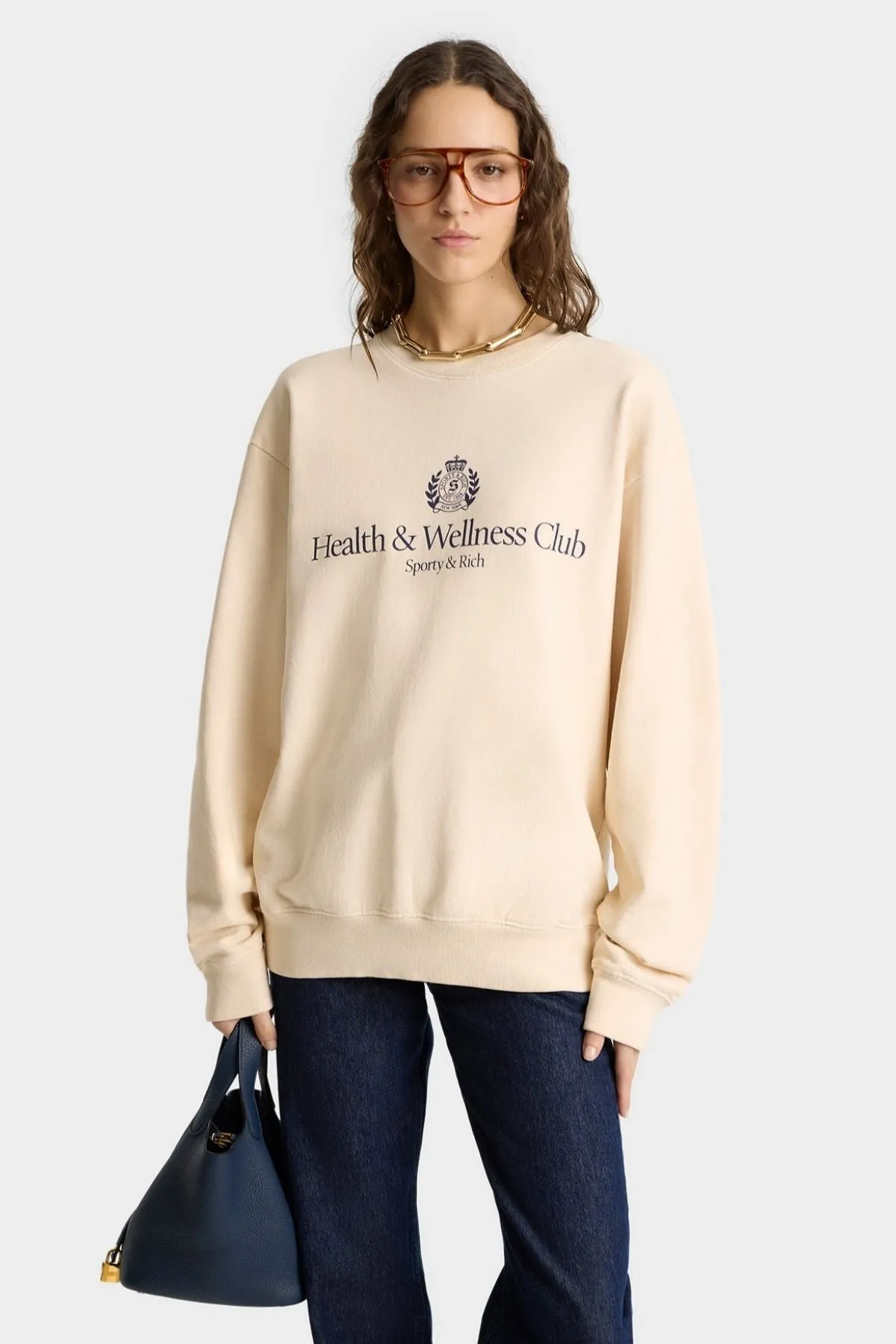 Sporty & Rich H&W Crest Crewneck - Cream SPORTY & RICH