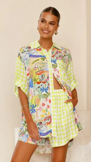 Tahnee Button Up Shirt and Shorts Set - La Dolce Vita Print Billy J