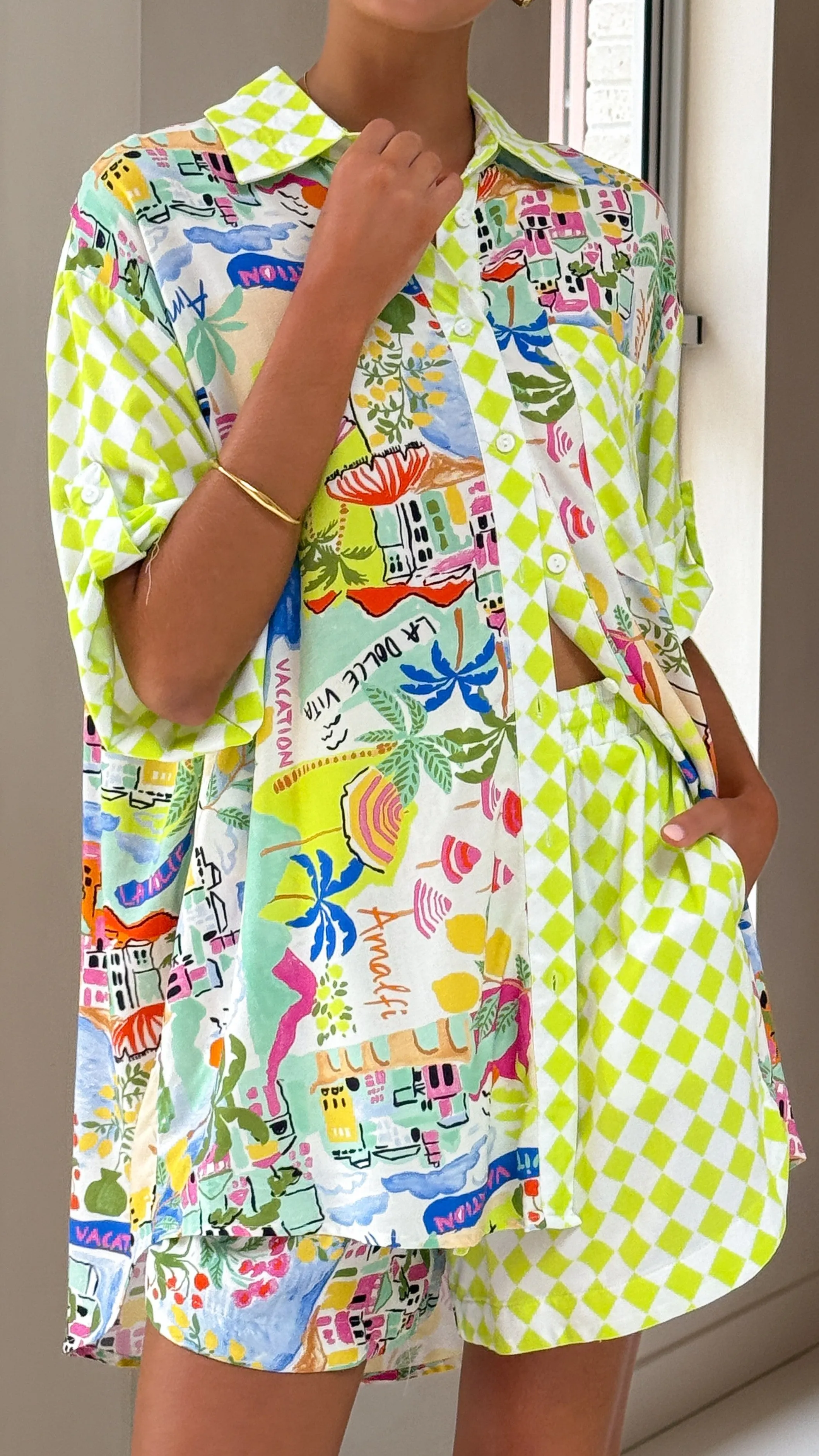 Tahnee Button Up Shirt and Shorts Set - La Dolce Vita Print Billy J
