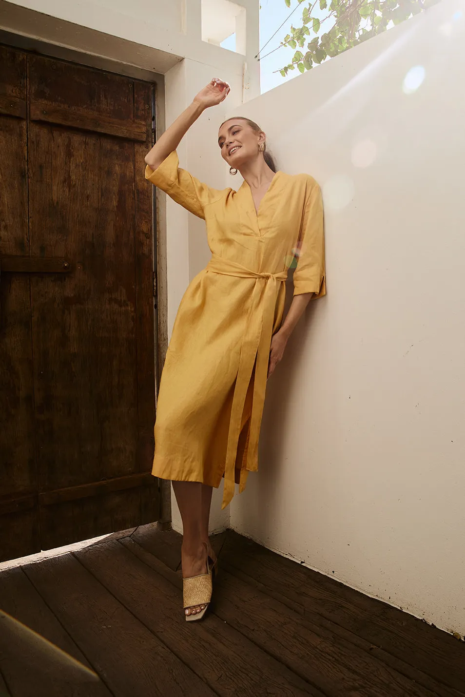 Tia Linen Tunic Dress in Golden Hour Adrift