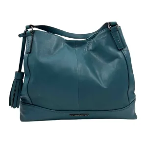 TIGNANELLO Teal Leather 3-Section Shoulder Bag w/Tassel Trim