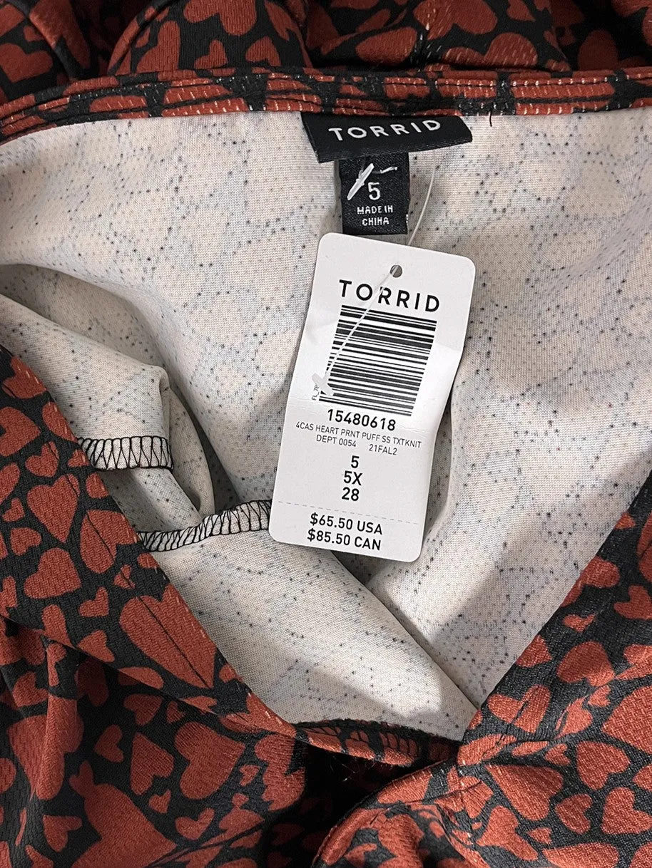 Torrid Size 5X (28) Black & Rust Hearts Dress NWT