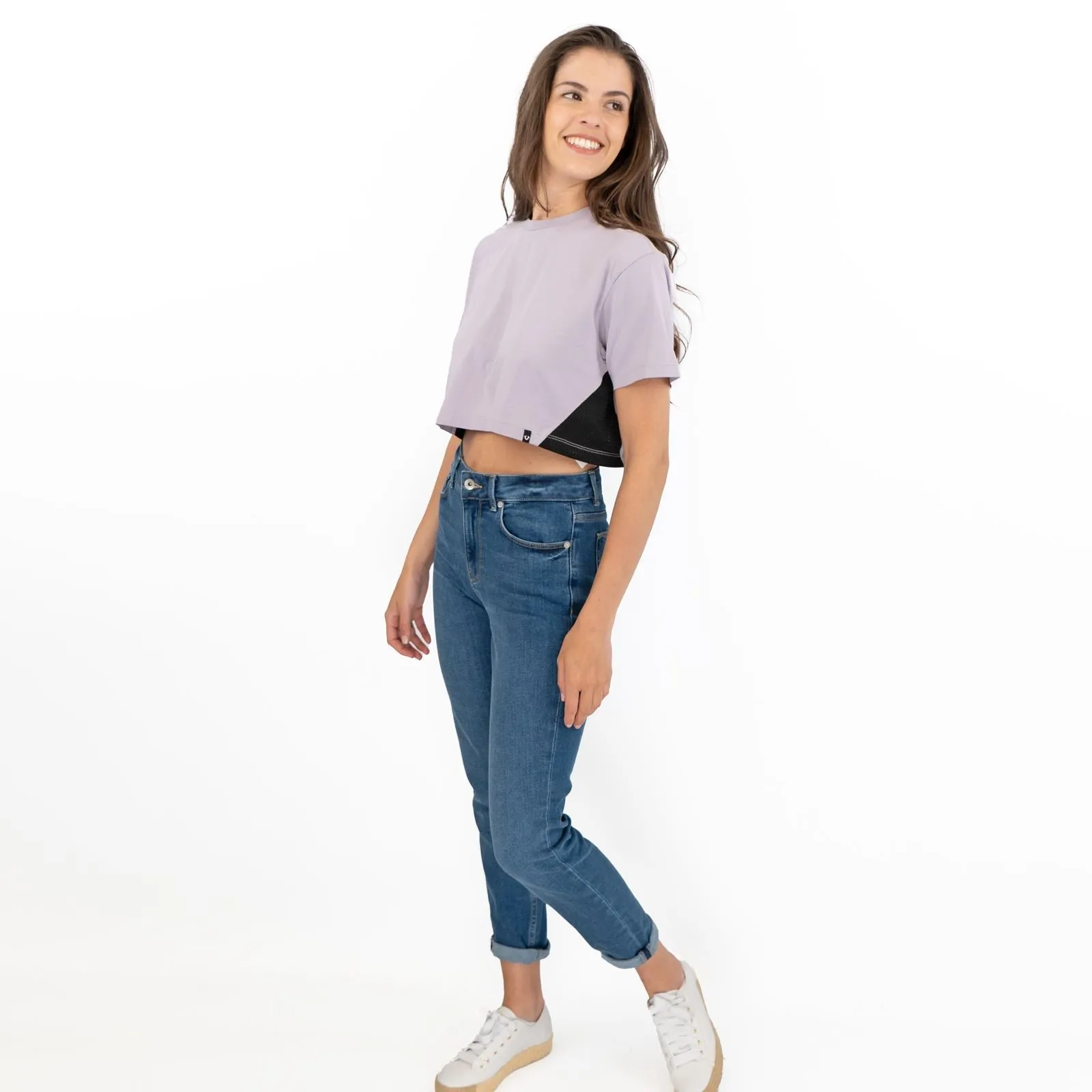 True Religion Purple Cotton Short Sleeve Round Neck Summer Crop Tops