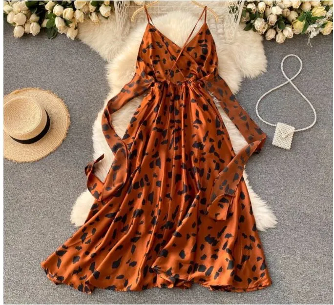 Vintage Print Long Dress Open Back Anna Kay Co