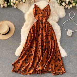 Vintage Print Long Dress Open Back Anna Kay Co