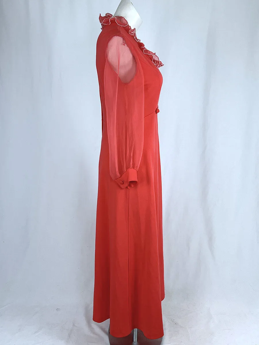 Vintage Size 14 Salmon Ruffled Cocktail Hostess Gown