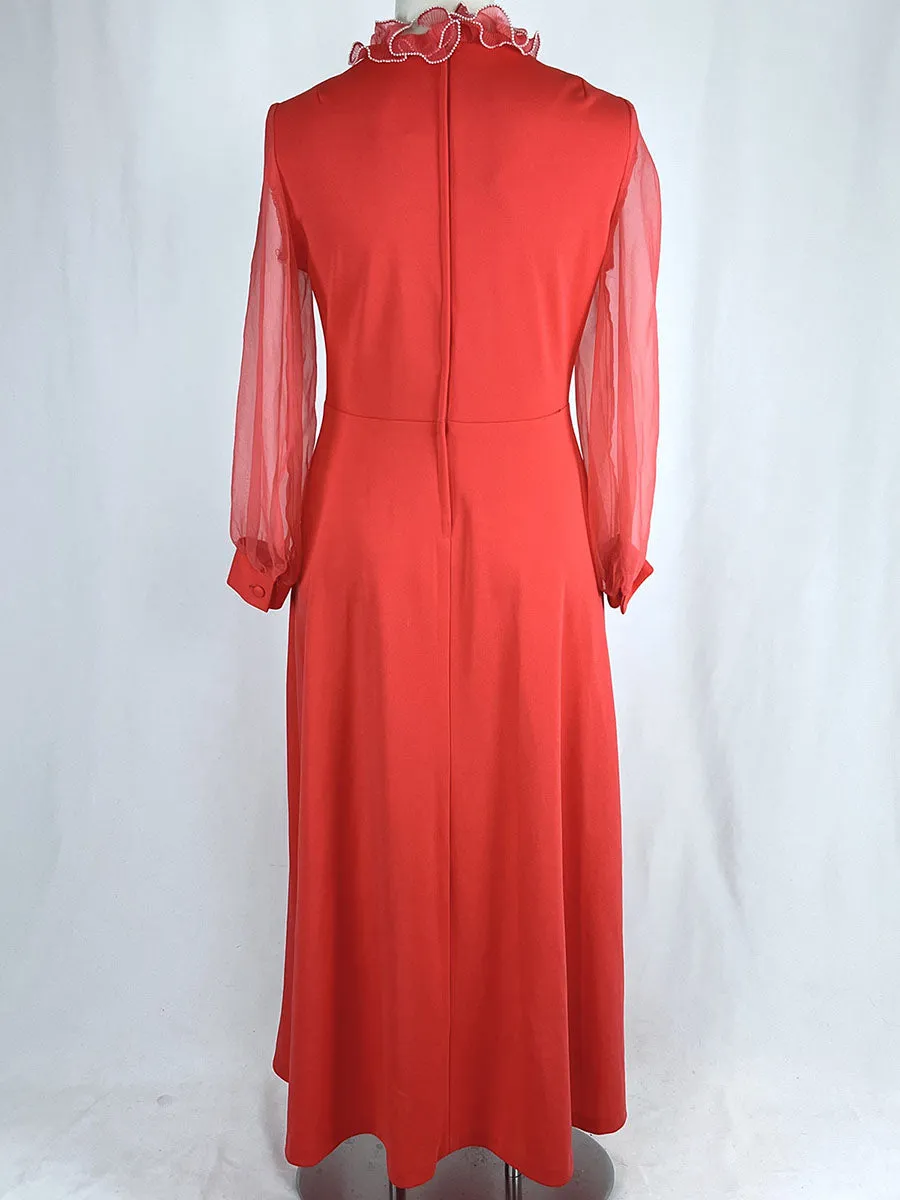 Vintage Size 14 Salmon Ruffled Cocktail Hostess Gown