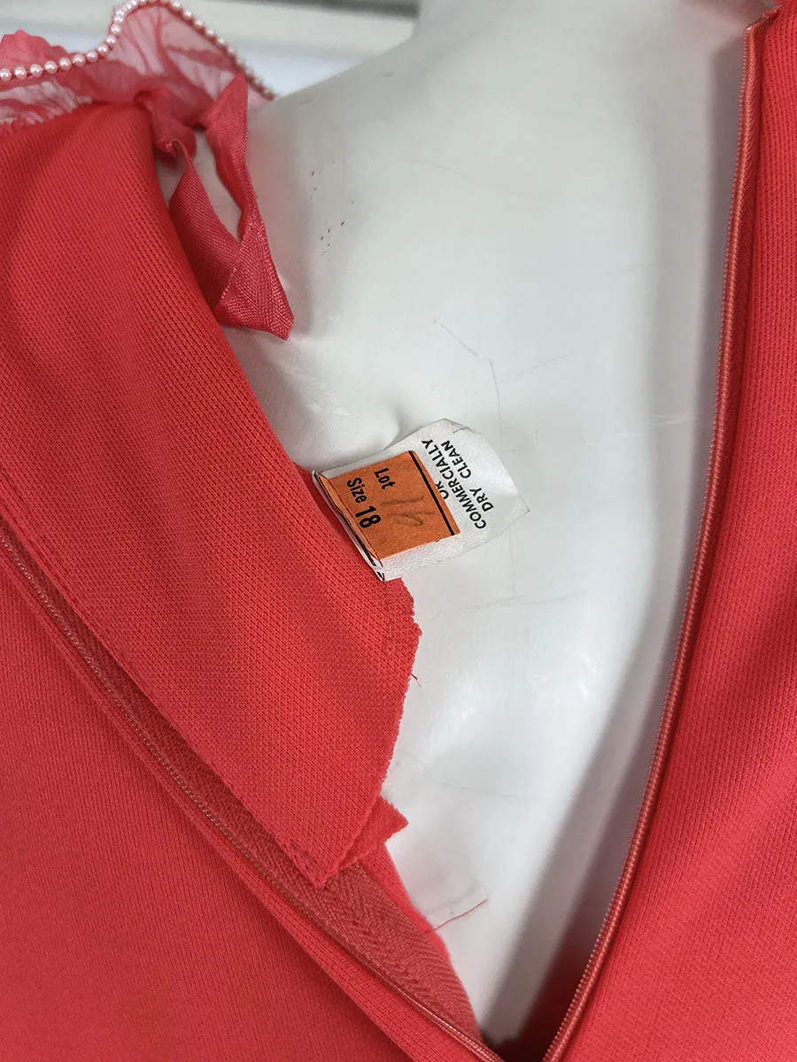 Vintage Size 14 Salmon Ruffled Cocktail Hostess Gown