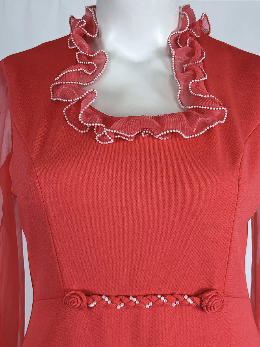 Vintage Size 14 Salmon Ruffled Cocktail Hostess Gown