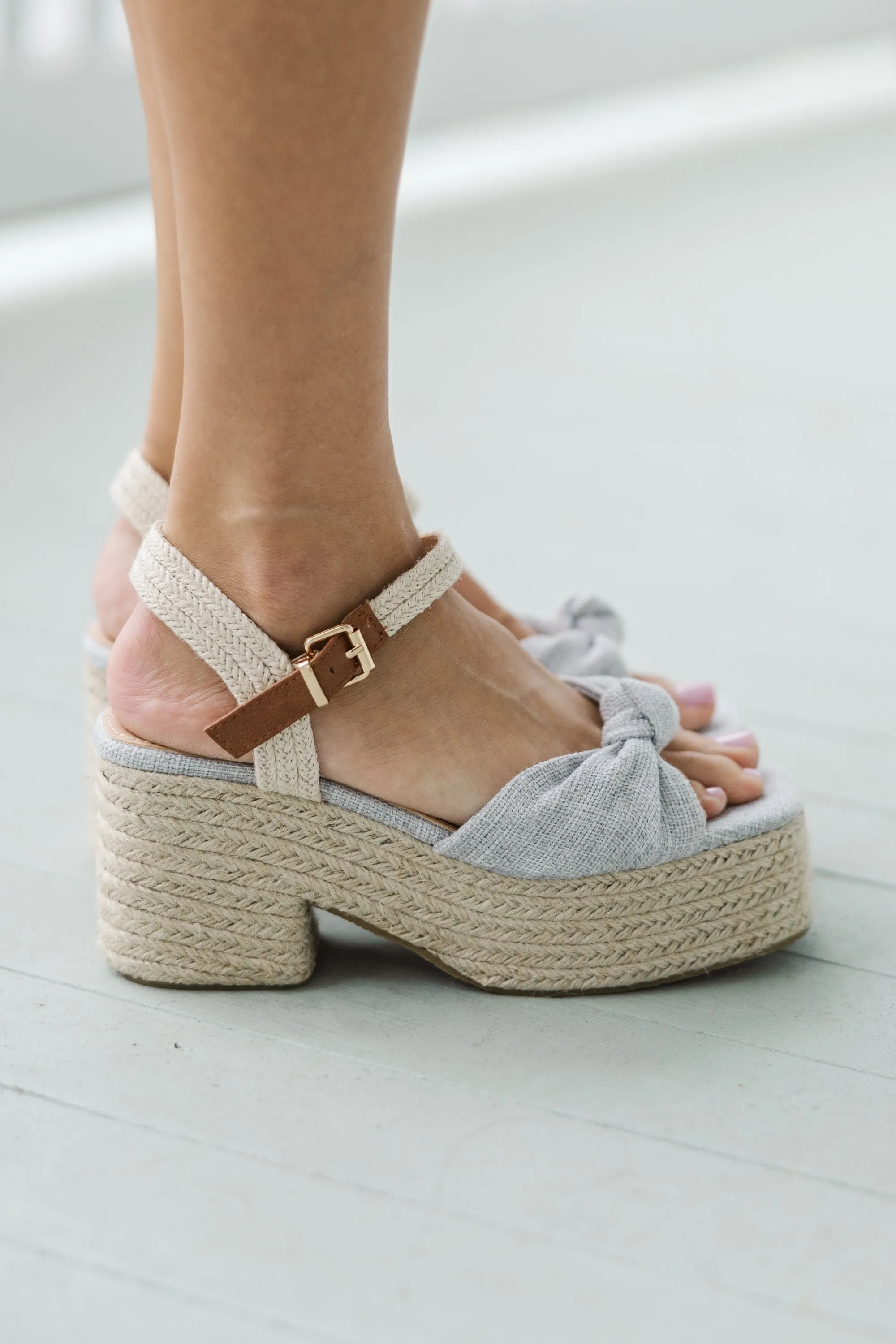 Walking In Paradise Light Ash Espadrille Heels