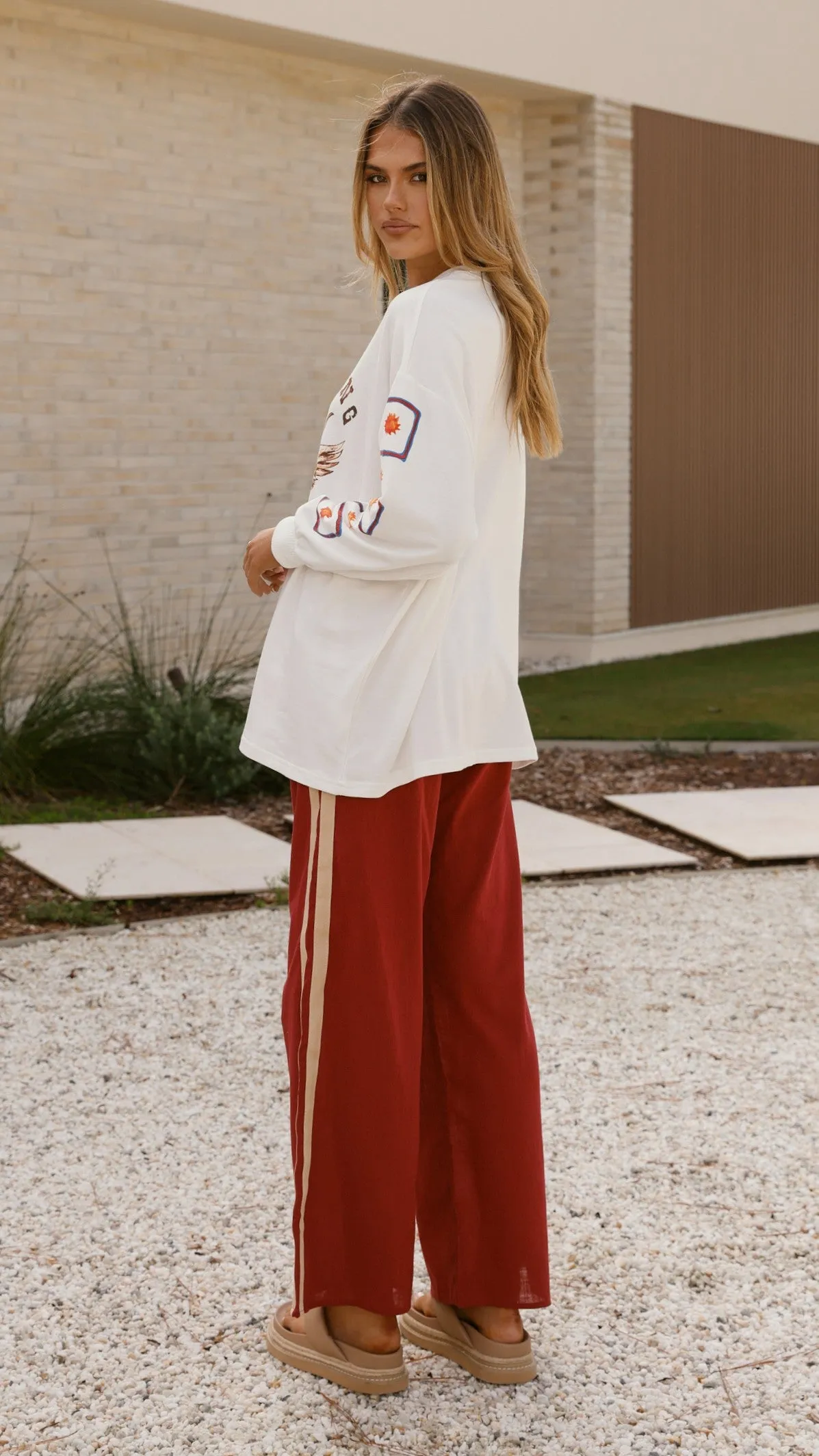 Wandering Heart Long Sleeve Top and Pants Set - Dark Red Billy J