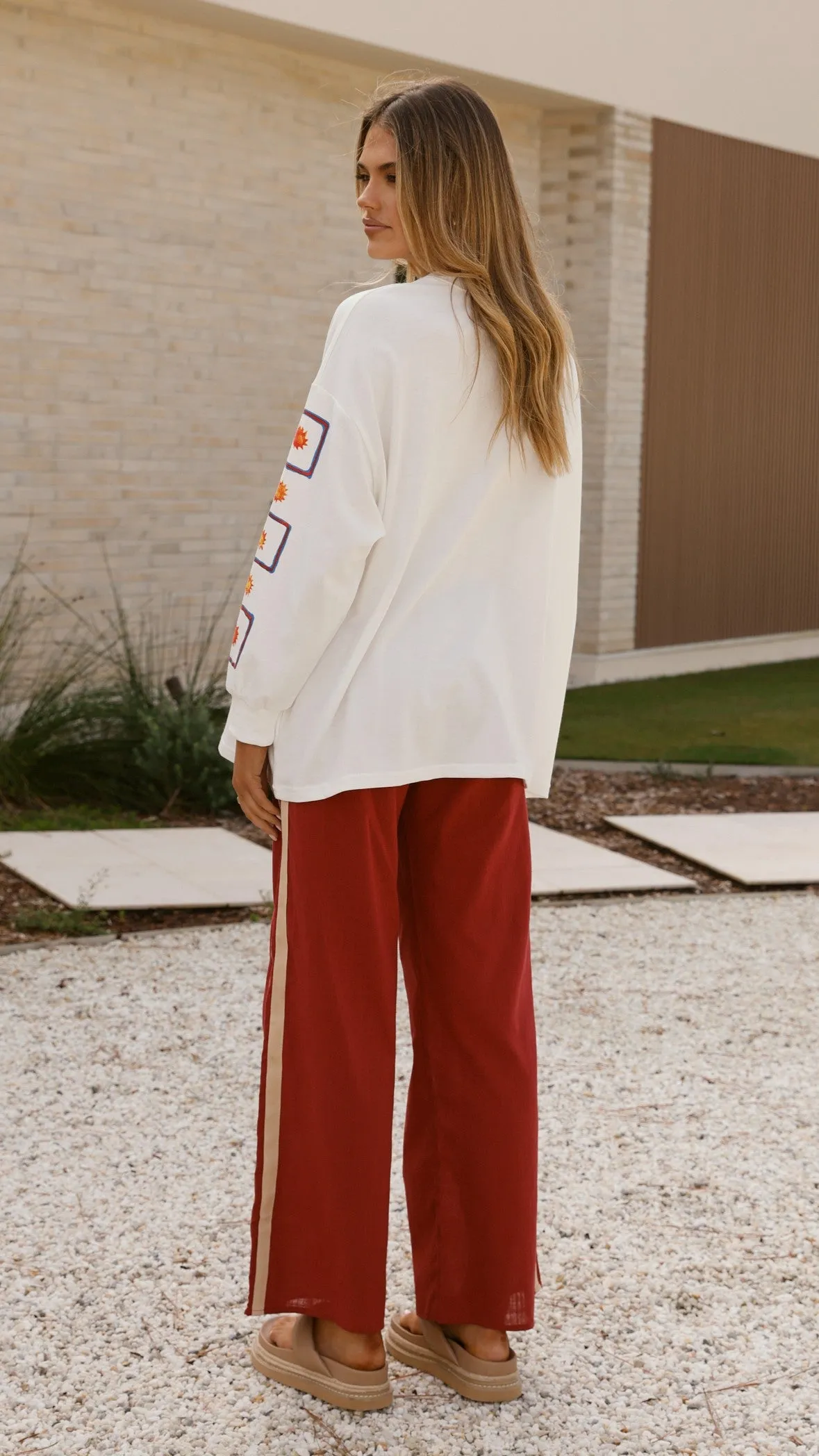 Wandering Heart Long Sleeve Top and Pants Set - Dark Red Billy J
