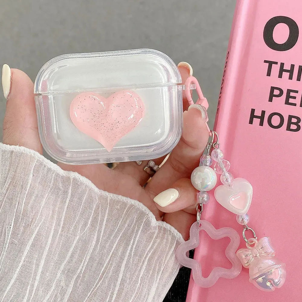White Heart AirPods Case and Chain