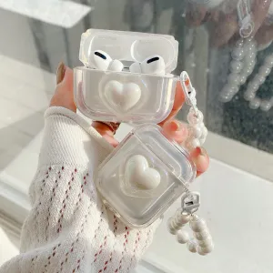 White Heart AirPods Case and Chain