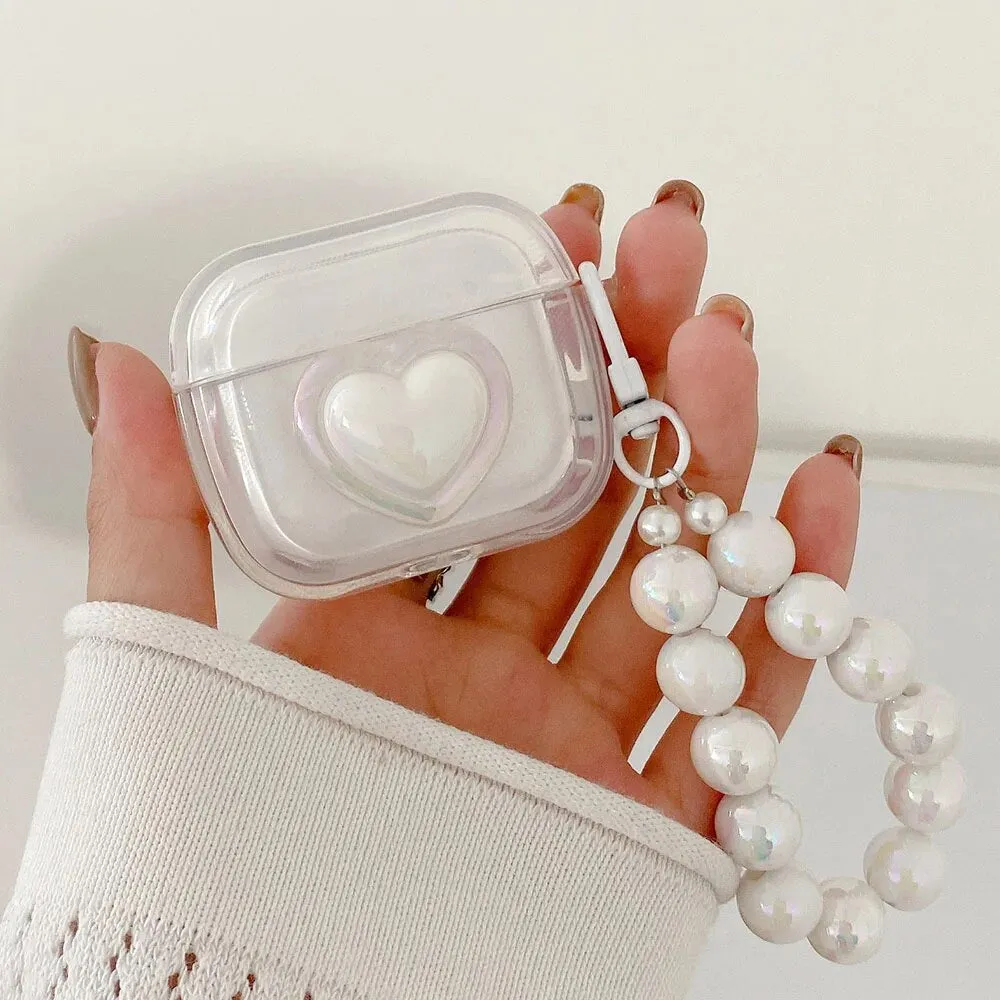 White Heart AirPods Case and Chain