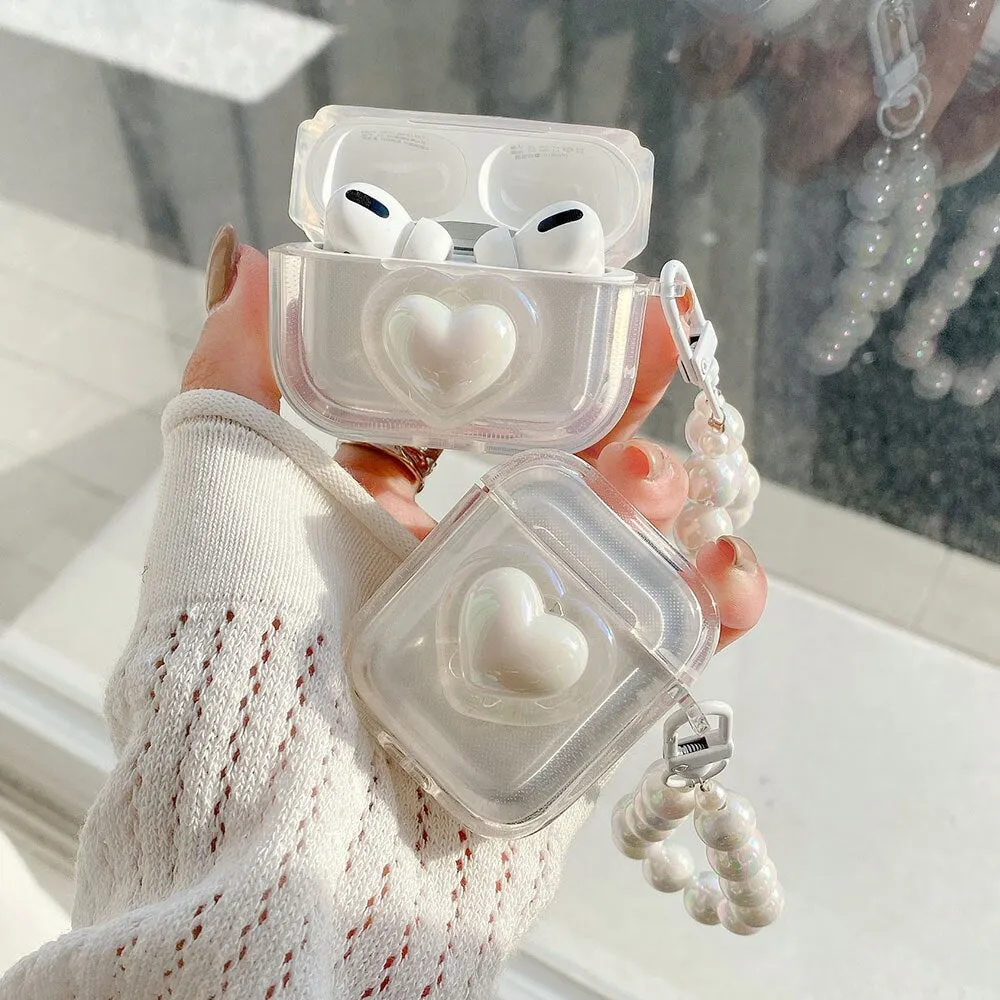 White Heart AirPods Case and Chain