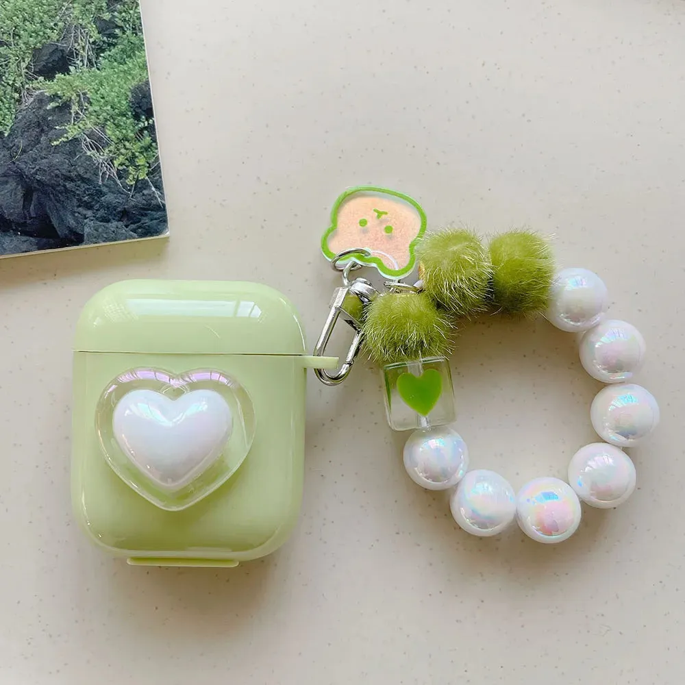 White Heart AirPods Case and Chain