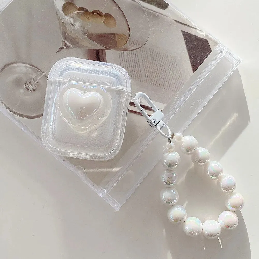 White Heart AirPods Case and Chain