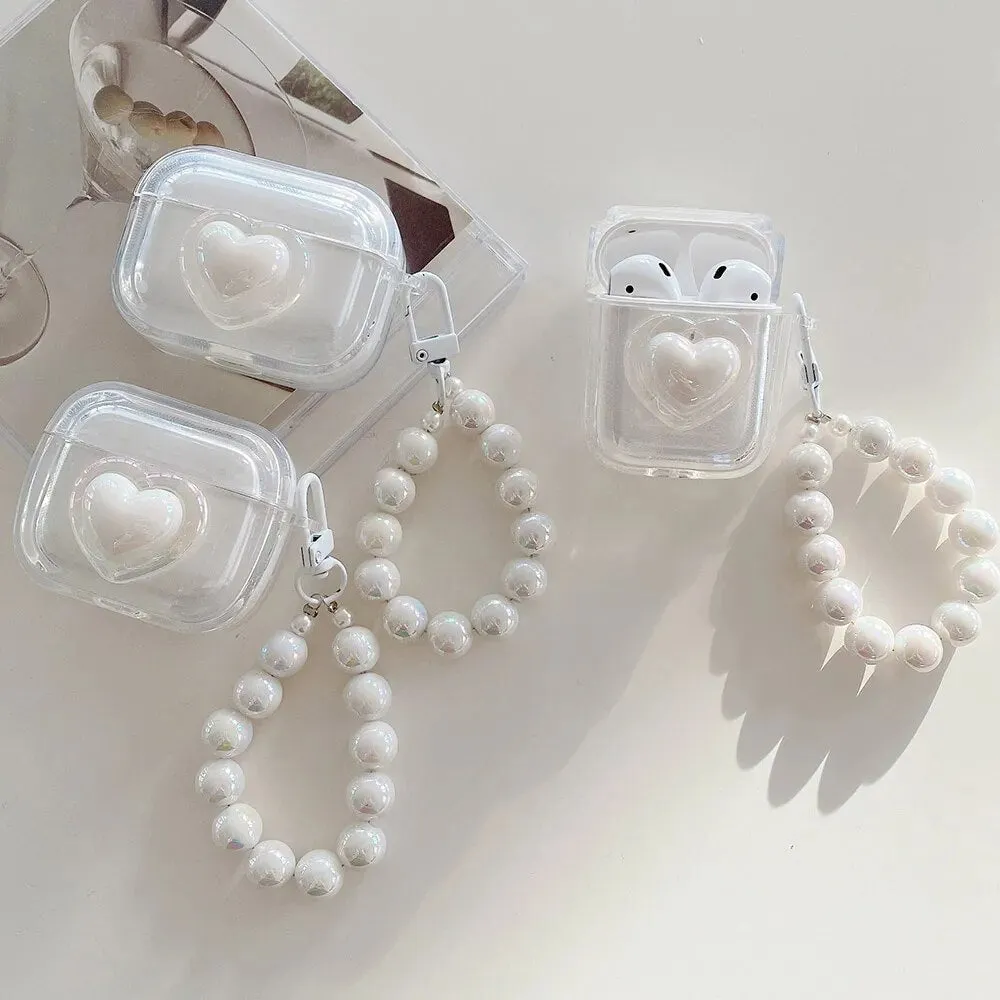 White Heart AirPods Case and Chain
