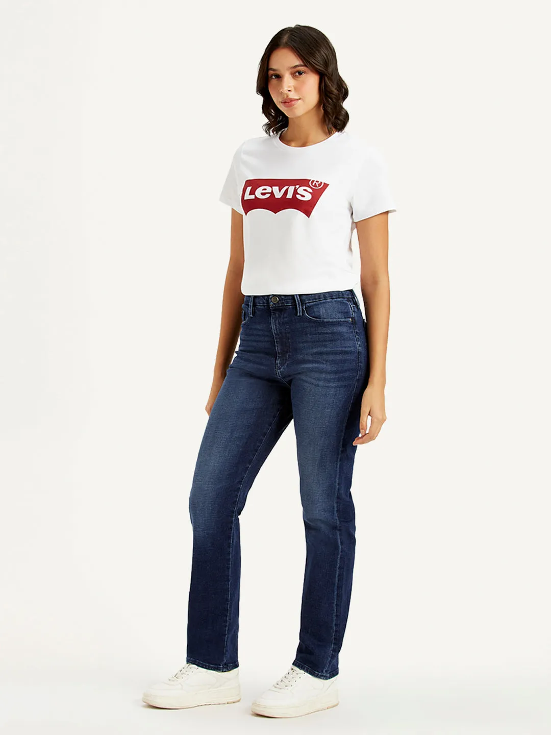 Women's High Rise Wedgie Straight Fit Dark Blue Jeans LEVI'S