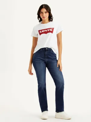 Women's High Rise Wedgie Straight Fit Dark Blue Jeans LEVI'S
