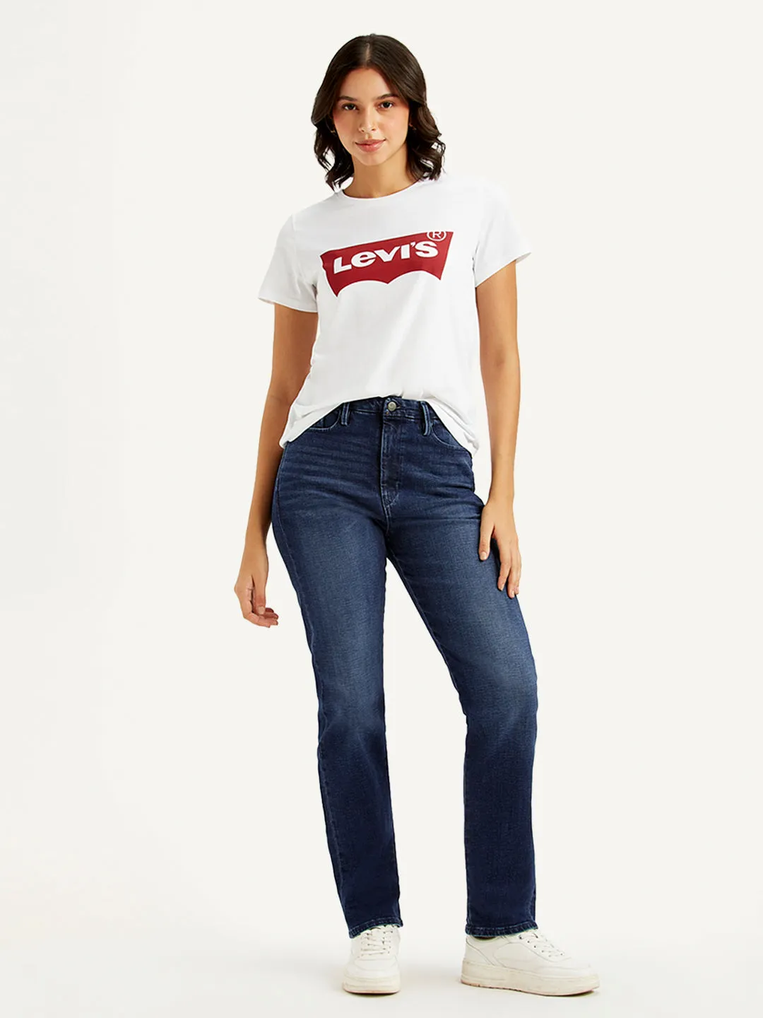 Women's High Rise Wedgie Straight Fit Dark Blue Jeans LEVI'S