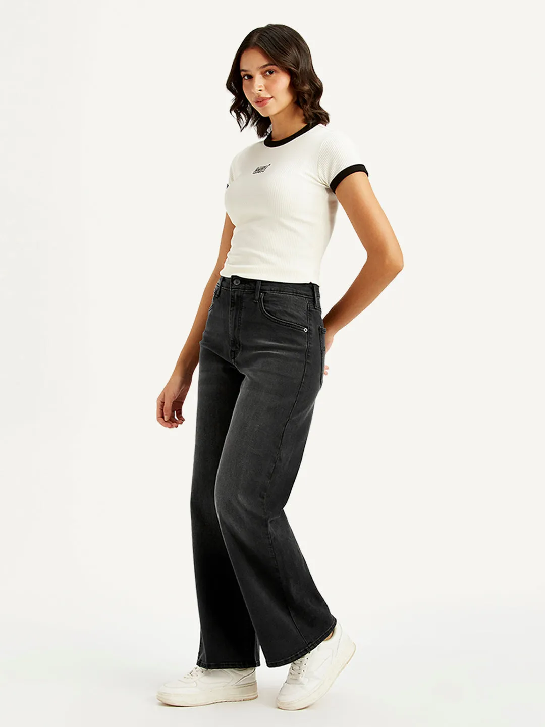 Women's High Rise Wide Leg Charcoal Grey Jeans LEVI'S