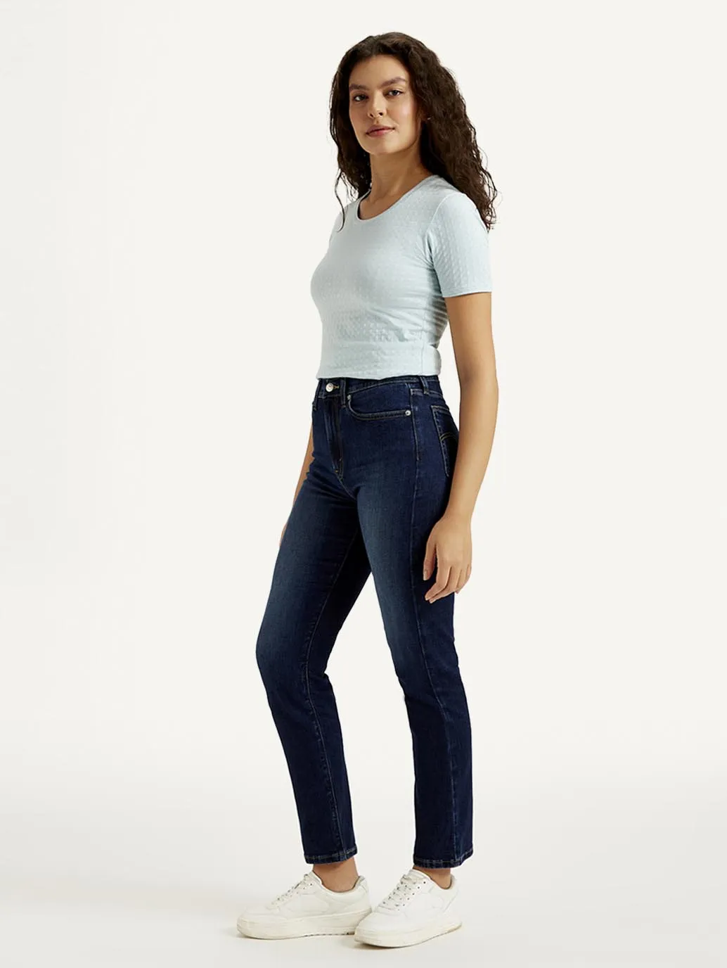 Women's Navy Blue Straight Fit High Rise Jeans LEVI'S