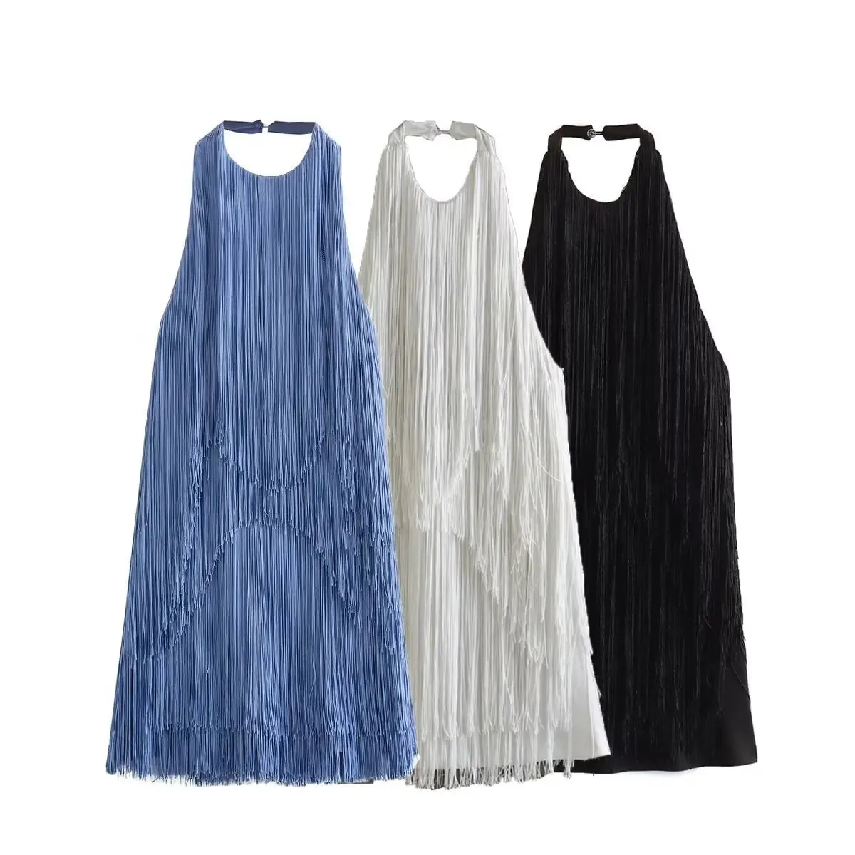 Women's Summer Halter Sleeveless Fringe Dress Anna Kay Co