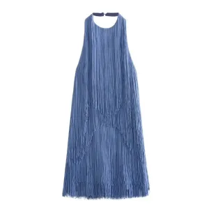 Women's Summer Halter Sleeveless Fringe Dress Anna Kay Co