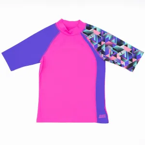 Zoggs Girls Pink Swimming Short Sleeve Rash Vest UPF Protection 50  Tops